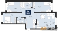 3 - комн.  квартира, 96.6 м², 2/18 эт.
