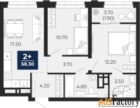 2 - комн.  квартира, 58.3 м², 11/24 эт.