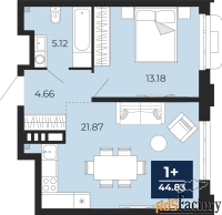 1 - комн.  квартира, 44.83 м², 2/12 эт.