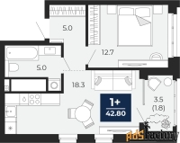 1 - комн.  квартира, 42.8 м², 7/16 эт.