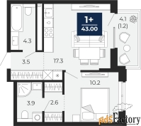 1 - комн.  квартира, 43 м², 13/14 эт.