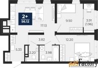 2 - комн.  квартира, 56.12 м², 21/22 эт.