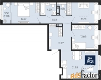 3 - комн.  квартира, 87.45 м², 9/17 эт.