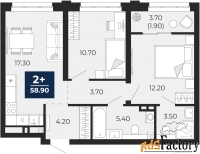 2 - комн.  квартира, 58.9 м², 2/24 эт.