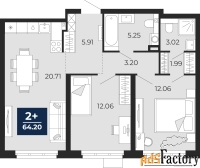 2 - комн.  квартира, 64.2 м², 1/22 эт.