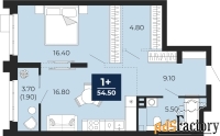 1 - комн.  квартира, 54.5 м², 2/18 эт.