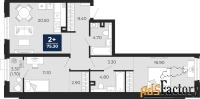 2 - комн.  квартира, 75.2 м², 2/20 эт.