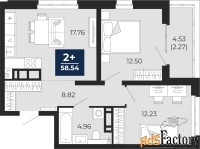 2 - комн.  квартира, 58.54 м², 3/22 эт.