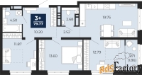 3 - комн.  квартира, 79.77 м², 10/21 эт.