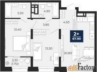 2 - комн.  квартира, 67.9 м², 8/18 эт.