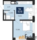 1 - комн.  квартира, 46.59 м², 13/18 эт.