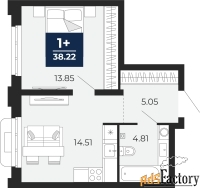 1 - комн.  квартира, 38.22 м², 2/24 эт.