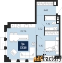 1 - комн.  квартира, 47.59 м², 2/4 эт.
