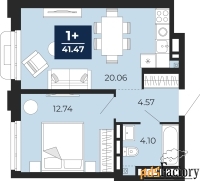 1 - комн.  квартира, 41.47 м², 3/12 эт.
