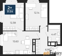 2 - комн.  квартира, 51.54 м², 24/24 эт.