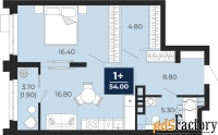 1 - комн.  квартира, 54 м², 3/18 эт.
