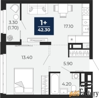 1 - комн.  квартира, 42.3 м², 12/24 эт.