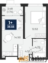 1 - комн.  квартира, 38.56 м², 2/21 эт.