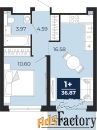 1 - комн.  квартира, 36.87 м², 4/21 эт.