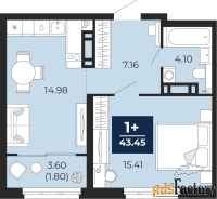 1 - комн.  квартира, 43.45 м², 14/21 эт.