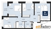 3 - комн.  квартира, 78.01 м², 2/21 эт.