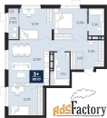 3 - комн.  квартира, 100.67 м², 2/12 эт.