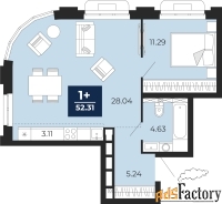 2 - комн.  квартира, 52.31 м², 7/24 эт.