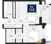 1 - комн.  квартира, 43.1 м², 6/14 эт.