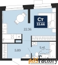 1 - комн.  квартира, 33.66 м², 2/22 эт.