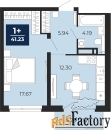 1 - комн.  квартира, 41.23 м², 15/23 эт.