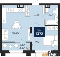 1 - комн.  квартира, 44.3 м², 7/18 эт.