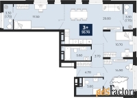 3 - комн.  квартира, 95.7 м², 12/24 эт.