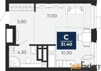 1 - комн.  квартира, 31.4 м², 14/20 эт.