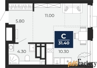 1 - комн.  квартира, 31.4 м², 11/20 эт.