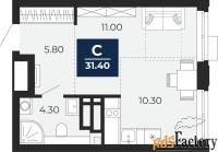 1 - комн.  квартира, 31.4 м², 6/20 эт.