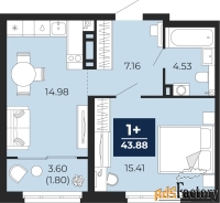 1 - комн.  квартира, 43.88 м², 2/21 эт.