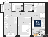 2 - комн.  квартира, 59.26 м², 6/21 эт.