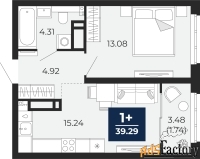 1 - комн.  квартира, 39.29 м², 11/22 эт.