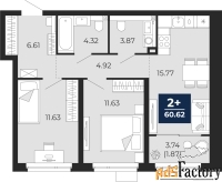 2 - комн.  квартира, 60.62 м², 1/21 эт.