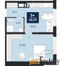 1 - комн.  квартира, 42.47 м², 2/12 эт.