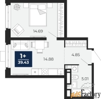 1 - комн.  квартира, 39.43 м², 8/12 эт.