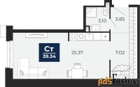 1 - комн.  квартира, 39.34 м², 2/12 эт.