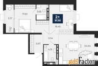 2 - комн.  квартира, 81.66 м², 3/18 эт.