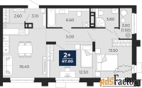 2 - комн.  квартира, 67 м², 6/18 эт.