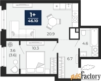 1 - комн.  квартира, 46.1 м², 13/16 эт.