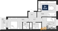 2 - комн.  квартира, 58.8 м², 15/16 эт.