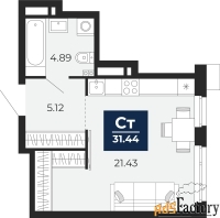 1 - комн.  квартира, 31.44 м², 2/12 эт.