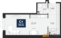 1 - комн.  квартира, 39.34 м², 3/12 эт.