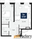 1 - комн.  квартира, 47.87 м², 2/18 эт.
