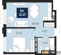 1 - комн.  квартира, 41.47 м², 2/12 эт.